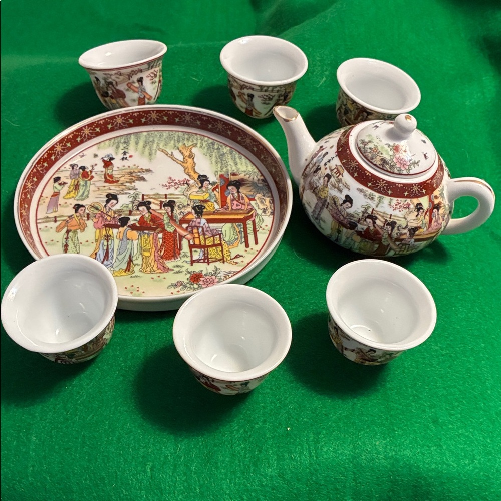 Porcelain Tea Sake Set with Tray WY China Yi Wei Porcelain Industry Miniature